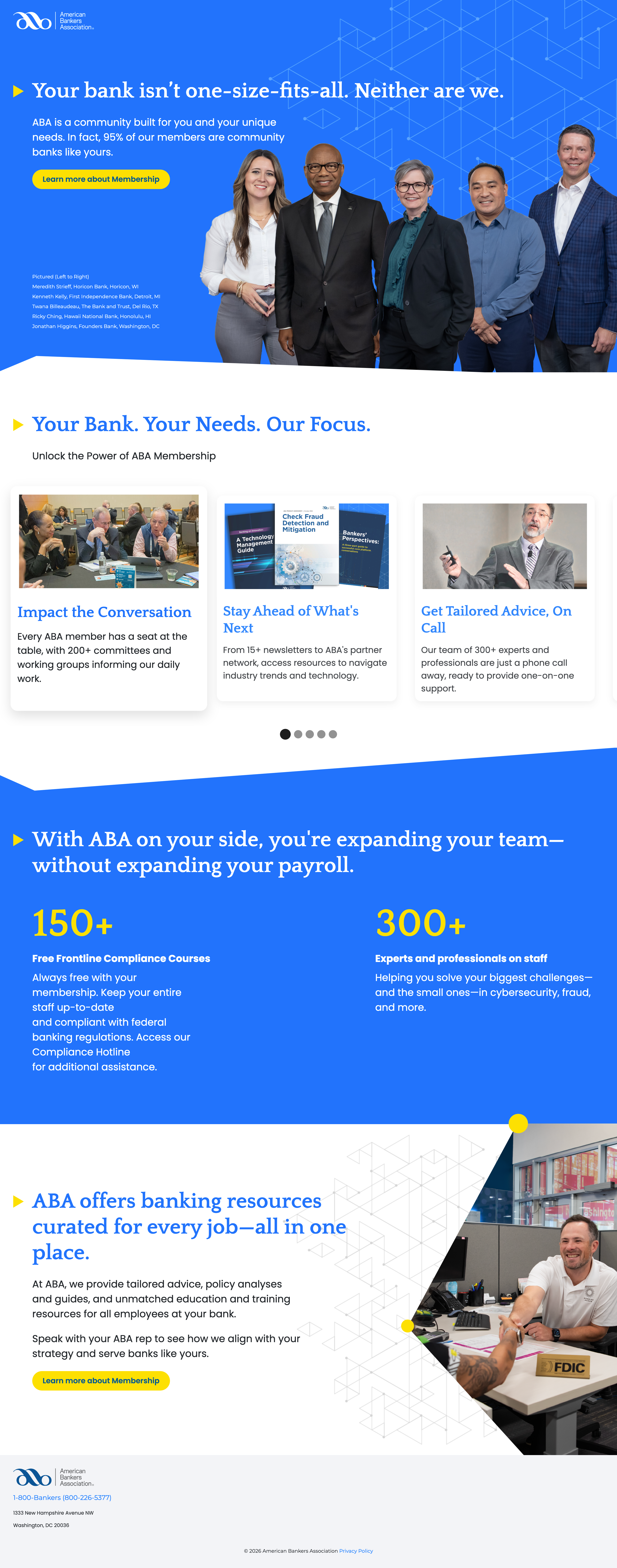 Full desktop view of the American Bankers Association non-member conversion landing page.