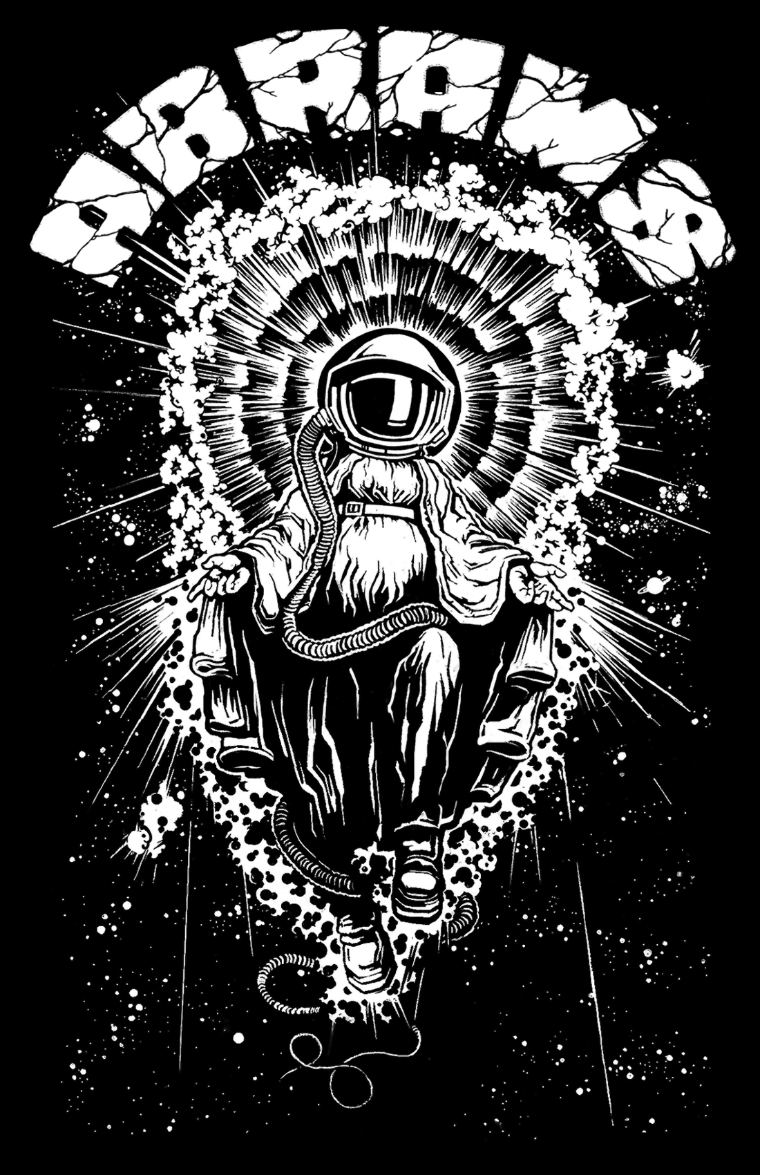 Ink illustration of an astronaut for the band Abrams.